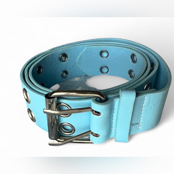 2 Buckle Womens Cute Punk Emo Goth Stylish Blue Whole Belt 50” Large - Picture 2 of 5